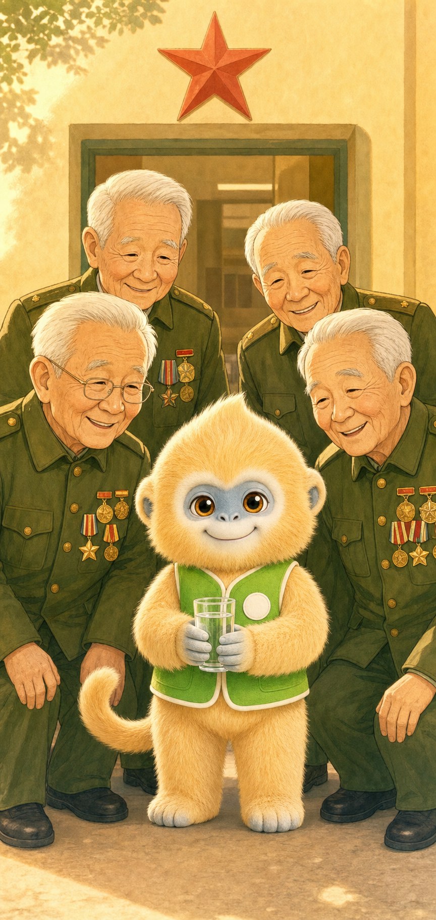 康养中心门头·康康与老兵合影