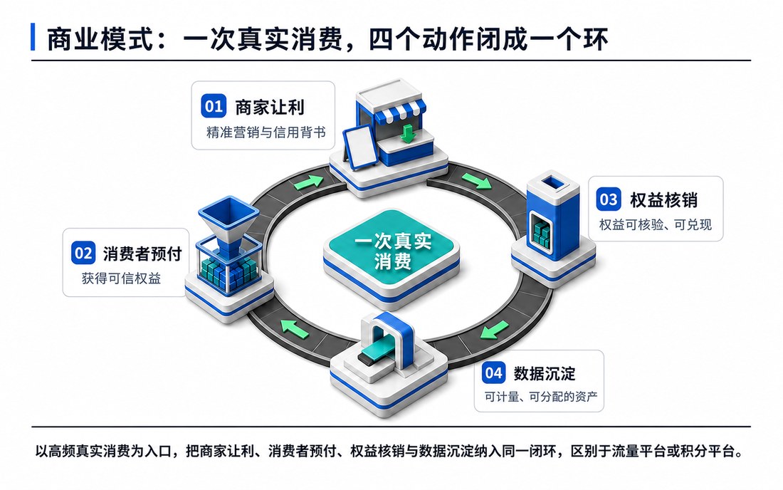 商业模式：一次真实消费，四个动作闭成一个环